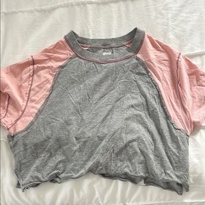 Pink and Gray Cropped T-Shirt